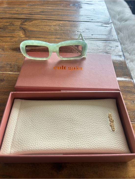 Cult Gaia Terra Sunglasses- Mint Green Rectangular Sunglasses with Pink Lenses